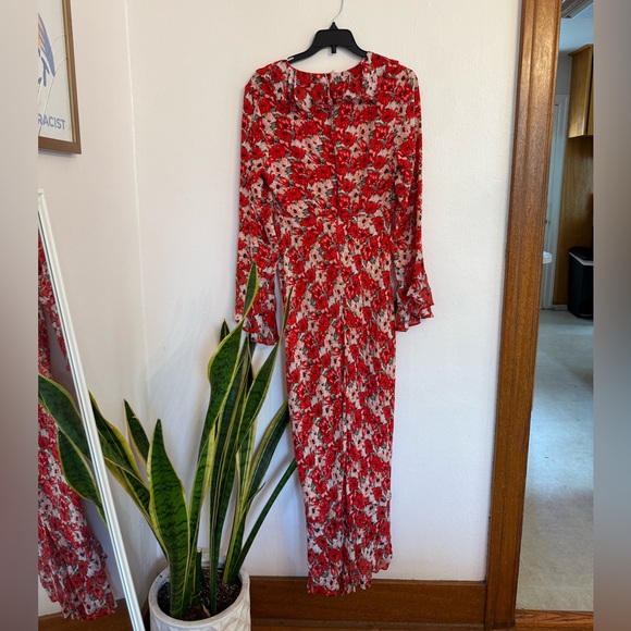 RIXO Floral Red Midi Dress with Ruffle Details - Picture 9 of 9